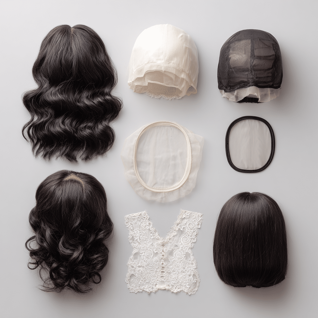 Understanding Hair Types and Wig Construction u4637663336 educational beauty flat lay showing different wig 613a7f02 16b0 445a 9126 9f0aea578ebd 1